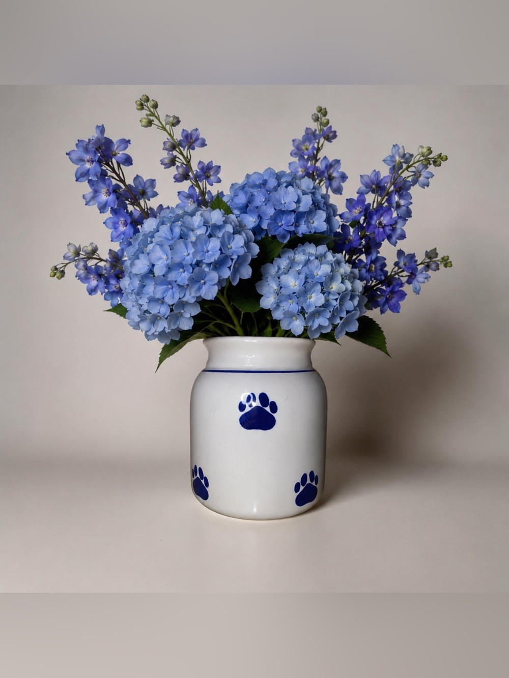 PET TREAT CANISTER Vase or Jug (no lid) 6” x 6-1/2” Ceramic Glazed Paw Prints